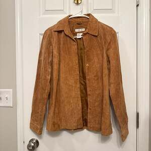 Coldwater Creek Cognac Brown 100% Suede Leather Button-Down Shirt Jacket XS